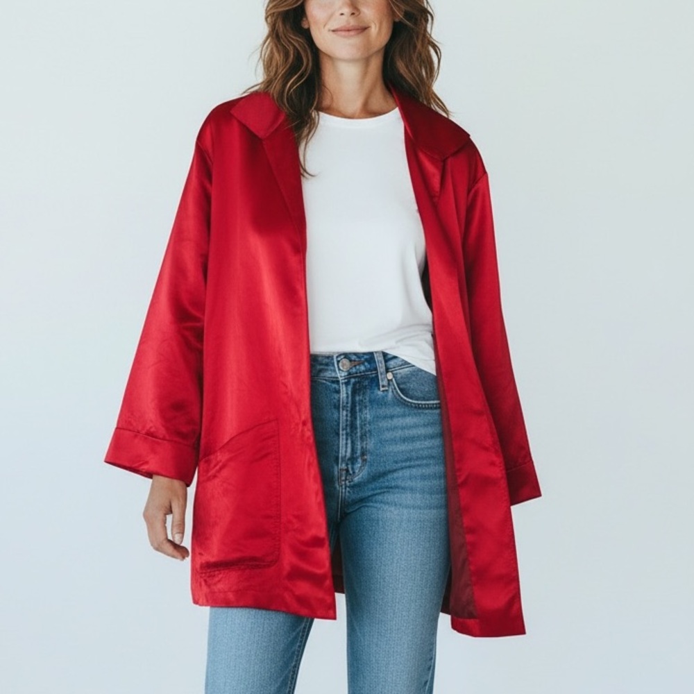 Lafayette 148 Deacon Satin Jacket in Siren Red Size L